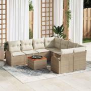 vidaXL Trädgårdsoffset 9 pcs Beige Poly rattan