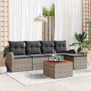 vidaXL Trädgårdsoffset 6 pcs Grå Poly rattan