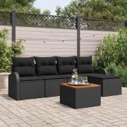vidaXL Trädgårdsoffset 6 pcs Svart Poly rattan