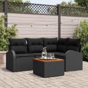 vidaXL Trädgårdsoffset 5 pcs Svart Poly rattan