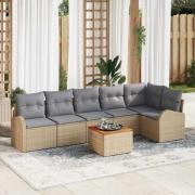 vidaXL Trädgårdsoffset 7 pcs Beige Poly rattan