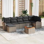 vidaXL Trädgårdsoffset 8 pcs Grå Poly rattan