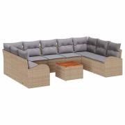 vidaXL Trädgårdsoffset med kudde 10 pcs Beige Poly rattan