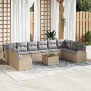 vidaXL Trädgårdsoffset med kudde 11 pcs Beige Poly rattan