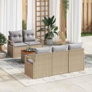 vidaXL Trädgårdsoffset med kudde 6 pcs Beige Poly rattan