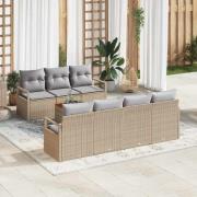 vidaXL Trädgårdsoffset med kudde 8 pcs Beige Poly rattan