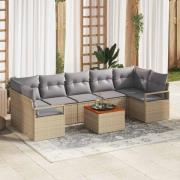 vidaXL Trädgårdsoffset med kudde 8 pcs Beige Poly rattan
