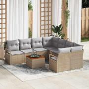 vidaXL Trädgårdsoffset med kudde 9 pcs Beige Poly rattan