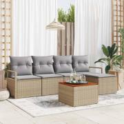 vidaXL Trädgårdsoffset med kudde 6 pcs Beige Poly rattan