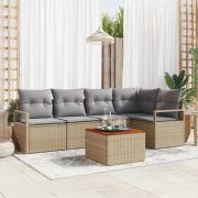 vidaXL Trädgårdsoffset med kudde 6 pcs Beige Poly rattan
