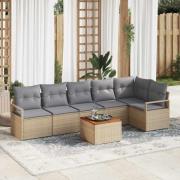 vidaXL Trädgårdsoffset med kudde 7 pcs Beige Poly rattan