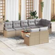 vidaXL Trädgårdsoffset med kudde 9 pcs Beige Poly rattan