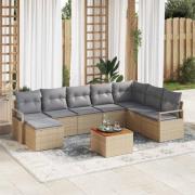 vidaXL Trädgårdsoffset med kudde 9 pcs Beige Poly rattan