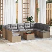 vidaXL Trädgårdsoffset med kudde 10 pcs Beige Poly rattan