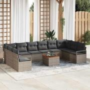 vidaXL Trädgårdsoffset med kudde 11 pcs Grå konstrotting