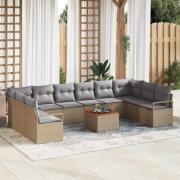 vidaXL Trädgårdsoffset med kudde 11 pcs Beige Poly rattan