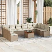 vidaXL Trädgårdsoffset med kudde 11 pcs Beige Poly rattan