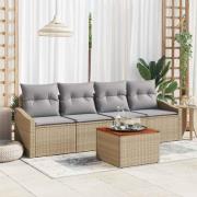 vidaXL Trädgårdsoffset med kudde 5 pcs Beige Poly rattan