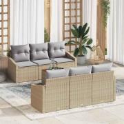 vidaXL Trädgårdsoffset med kudde 7 pcs Beige Poly rattan