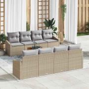 vidaXL Trädgårdsoffset med kudde 9 pcs Beige Poly rattan