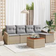 vidaXL Trädgårdsoffset med kudde 6 pcs Beige Poly rattan
