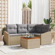 vidaXL Trädgårdsoffset med kudde 5 pcs Beige Poly rattan