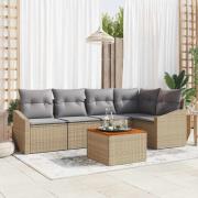 vidaXL Trädgårdsoffset med kudde 6 pcs Beige Poly rattan
