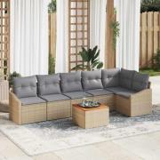 vidaXL Trädgårdsoffset med kudde 7 pcs Beige Poly rattan
