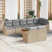 vidaXL Trädgårdsoffset med kudde 9 pcs Beige Poly rattan