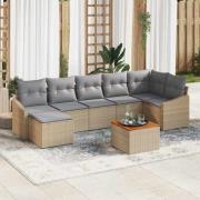 vidaXL Trädgårdsoffset med kudde 8 pcs Beige Poly rattan