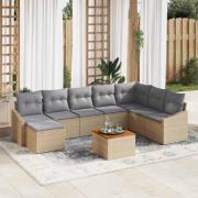 vidaXL Trädgårdsoffset med kudde 9 pcs Beige Poly rattan