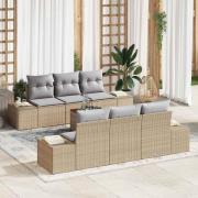 vidaXL Trädgårdsoffset med kudde 7 pcs Beige Poly rattan