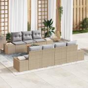 vidaXL Trädgårdsoffset med kudde 8 pcs Beige Poly rattan