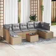 vidaXL Trädgårdsoffset med kudde 8 pcs Beige Poly rattan