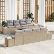 vidaXL Trädgårdsoffset med kudde 9 pcs Beige Poly rattan