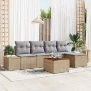 vidaXL Trädgårdsoffset med kudde 6 pcs Beige Poly rattan