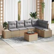 vidaXL Trädgårdsoffset med kudde 6 pcs Beige Poly rattan