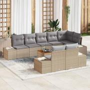 vidaXL Trädgårdsoffset med kudde 9 pcs Beige Poly rattan