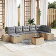 vidaXL Trädgårdsoffset med kudde 8 pcs Beige Poly rattan