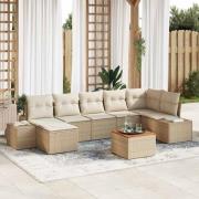 vidaXL Trädgårdsoffset med kudde 8 pcs Beige Poly rattan