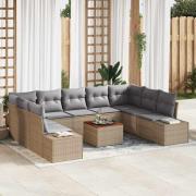 vidaXL Trädgårdsoffset med kudde 10 pcs Beige Poly rattan