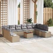 vidaXL Trädgårdsoffset med kudde 11 pcs Beige Poly rattan