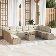 vidaXL Trädgårdsoffset med kudde 11 pcs Beige Poly rattan