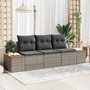 vidaXL Trädgårdsoffset med kudde 3 pcs Grå Poly rattan