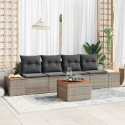 vidaXL Trädgårdsoffset med kudde 5 pcs Grå Poly rattan