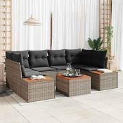 vidaXL Trädgårdsoffset med kudde 7 pcs Grå Poly rattan