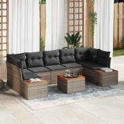 vidaXL Trädgårdsoffset med kudde 8 pcs Grå Poly rattan