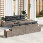 vidaXL Trädgårdsoffset med kudde 9 pcs Grå Poly rattan