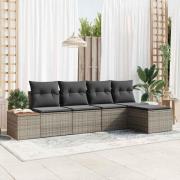 vidaXL Trädgårdsoffset med kudde 5 pcs Grå Poly rattan