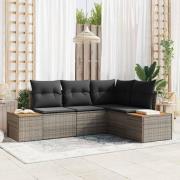 vidaXL Trädgårdsoffset med kudde 4 pcs Grå Poly rattan